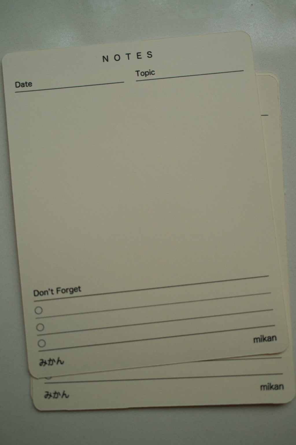 Tarjetas Notes Mikan en vertical