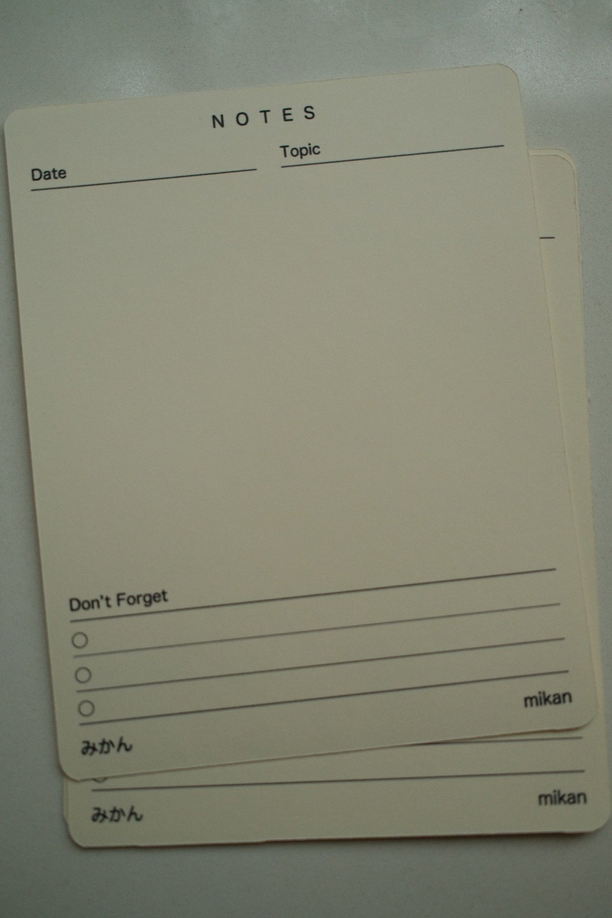Tarjetas Notes Mikan en vertical