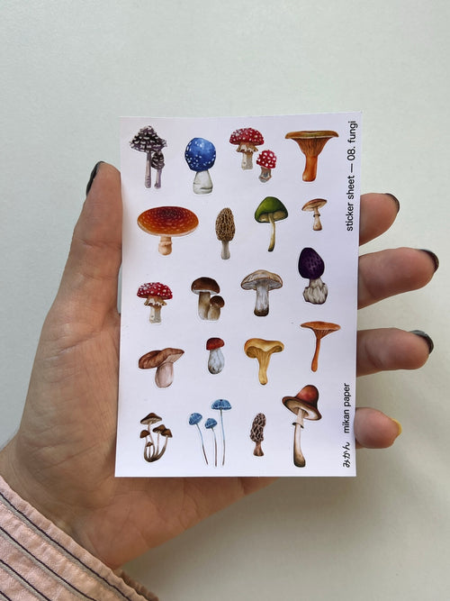 Paper Tool 08 Fungi sticker sheet de honguitos de Mikan Paper