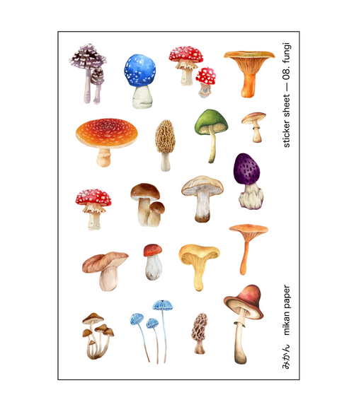Paper Tool 08 · Fungi de Mikan Paper, diseño original de la sticker sheet de honguitos.